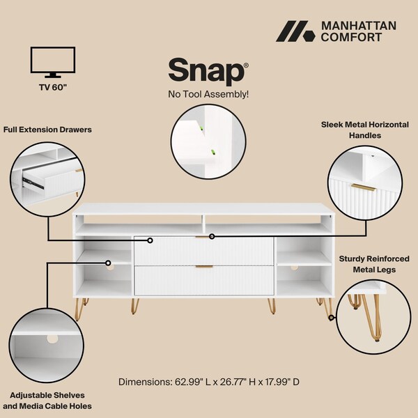 Manhattan Comfort DUMBO 63in TV Stand in White - TV001-WH