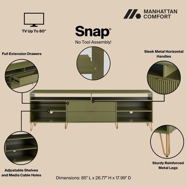 Manhattan Comfort DUMBO 85in TV Stand in Olive Green - TV002-OG