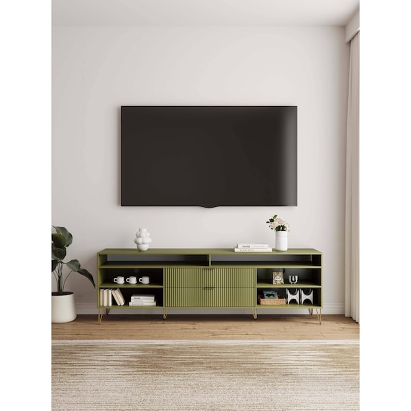 Manhattan Comfort DUMBO 85in TV Stand in Olive Green - TV002-OG