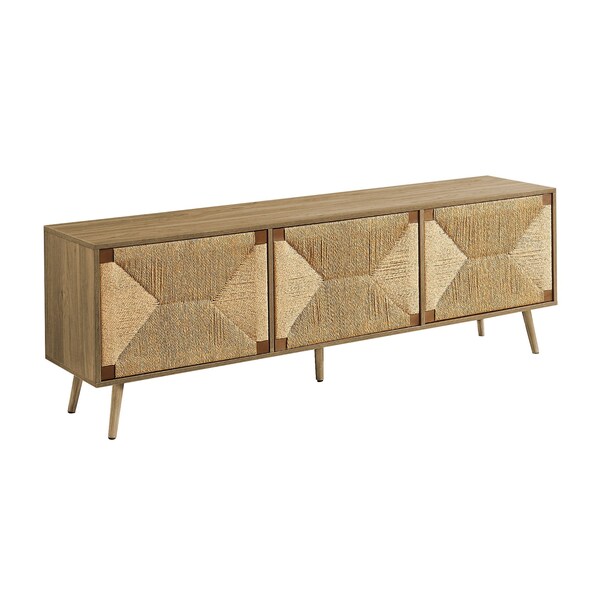 Monarch Specialties TV Stand, 72'', Media Entertainment Center, Walnut Laminate, Natural Seagrass, Mid Century - I 2793