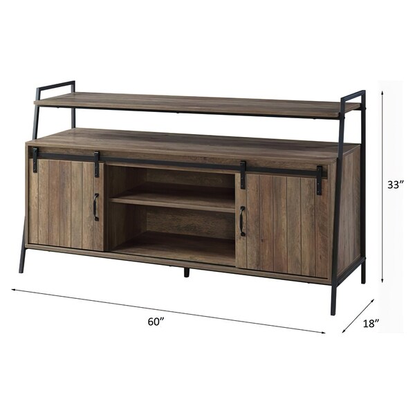 Acme Wooden TV Stand with 2 Open Shelves in Rustic Oak and Black - ER-0251OAK
