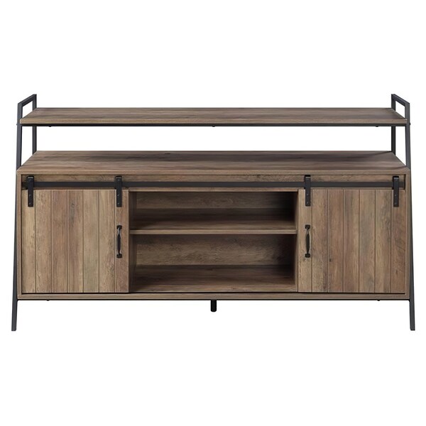 Acme Wooden TV Stand with 2 Open Shelves in Rustic Oak and Black - ER-0251OAK