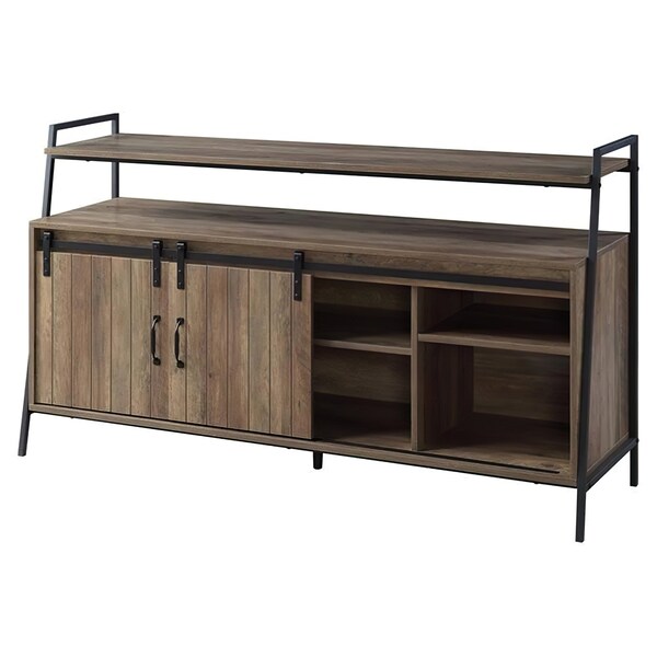 Acme Wooden TV Stand with 2 Open Shelves in Rustic Oak and Black - ER-0251OAK