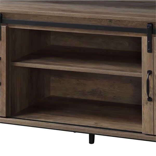 Acme Wooden TV Stand with 2 Open Shelves in Rustic Oak and Black - ER-0251OAK