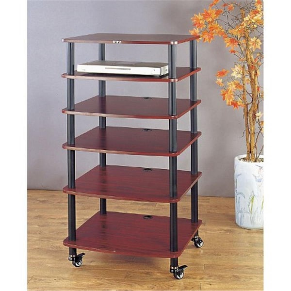 Spark 4 Black Poles 6 Cherry Shelves With Caster AV Stand - SP596341