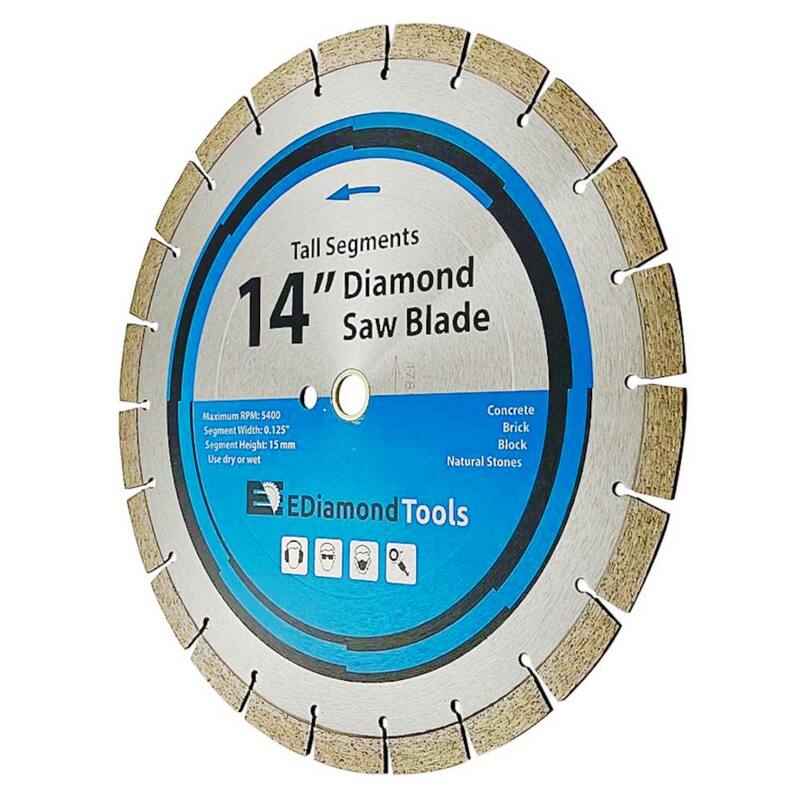 EDiamondTools 14 in. Concreto/Mampostería, Segmentado, Hojas de Sierra de Diamante de Propósito General, Altura del Segmento de 15mm, Arbor de 1 in./20 mm - GP14G