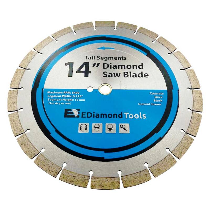 EDiamondTools 14 in. Concreto/Mampostería, Segmentado, Hojas de Sierra de Diamante de Propósito General, Altura del Segmento de 15mm, Arbor de 1 in./20 mm - GP14G