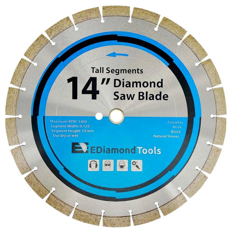 EDiamondTools 14 in. Concreto/Mampostería, Segmentado, Hojas de Sierra de Diamante de Propósito General, Altura del Segmento de 15mm, Arbor de 1 in./20 mm - GP14G