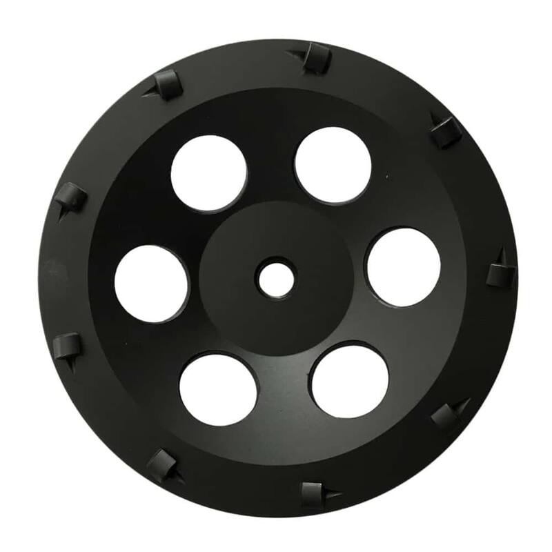 Rueda de rectificado de PCD de 7 pulgadas para mastic, recubrimientos, epoxi y pintura, 9 segmentos redondos de 1/4 de vuelta, husillo de 5/8"-11 - PWP0709A5