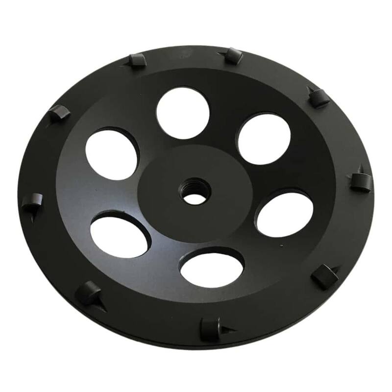 Rueda de rectificado de PCD de 7 pulgadas para mastic, recubrimientos, epoxi y pintura, 9 segmentos redondos de 1/4 de vuelta, husillo de 5/8"-11 - PWP0709A5