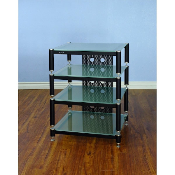 Vti Mfg 4 Silver Capspike Black Poles 4 Frosted Glass Shelves Av Stand - BLG404SF