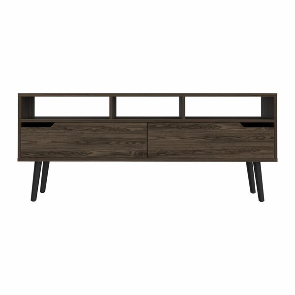 Homeroots 54 in. Manufactured Wood Open Shelving TV Stand, Dark Walnut - 479996