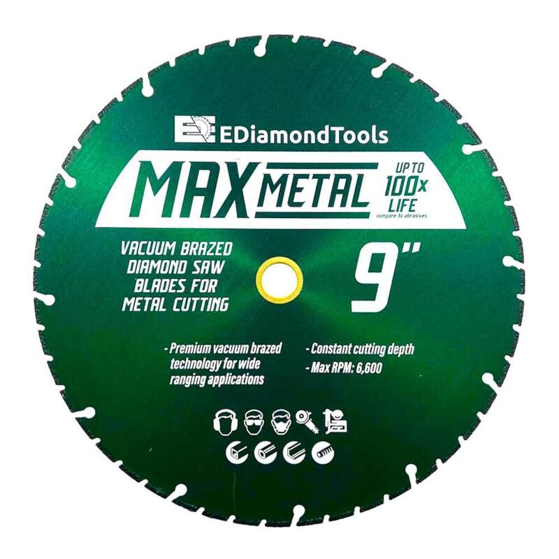 EDiamondTools 9 pulgadas Metal, Borde Segmentado, Hoja de sierra de diamante con recubrimiento al vacío, Altura de segmento de 3 mm, Arbor de 7/8 pulgadas a 5/8 pulgadas - VB09A7_THD