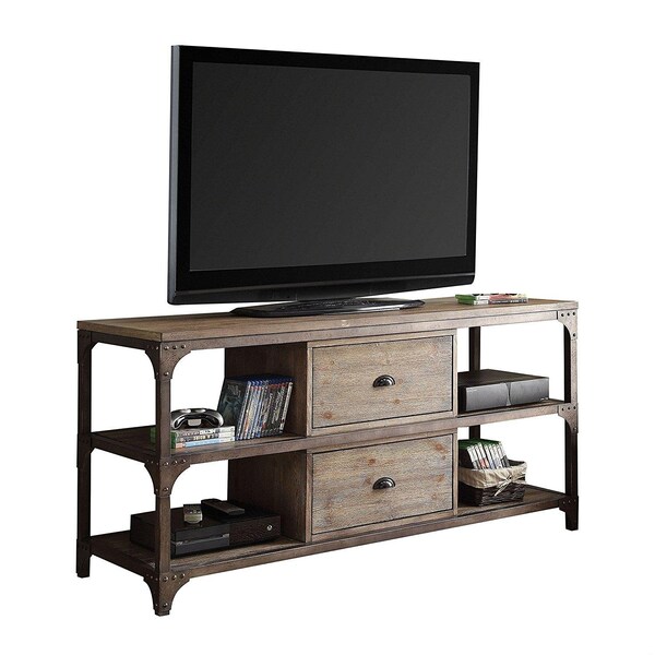 Homeroots Gorden TV Stand Weathered Oak and amp; Antique Silver - 286073