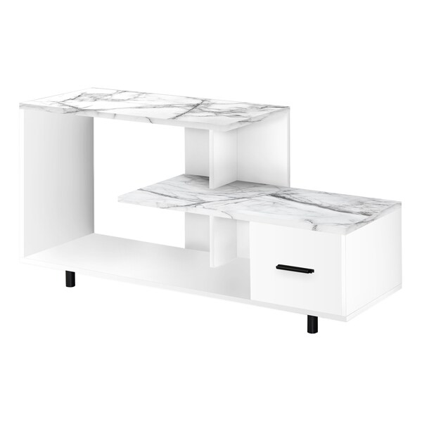 Monarch Specialties Tv Stand, 48 Inch, Console, Storage Drawer, Living Room, Bedroom, Laminate, White Marble Look - I 2609