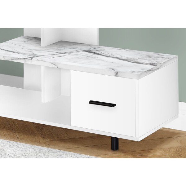 Monarch Specialties Tv Stand, 48 Inch, Console, Storage Drawer, Living Room, Bedroom, Laminate, White Marble Look - I 2609