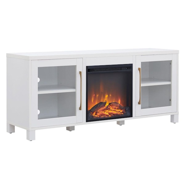 Henn & Hart Foster TV Stand with Log Fireplace Insert, White - TV1133