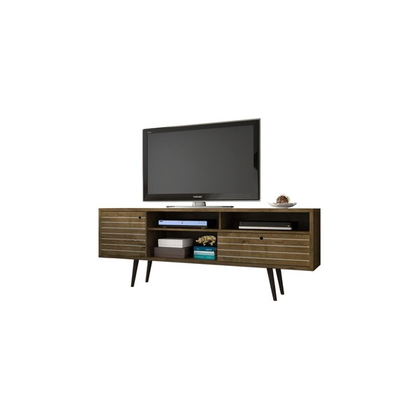 Designed To Furnish Liberty 70.86 in. Mid Century-Modern TV Stand, 4 Shelving Spaces, 1 Drawer in Rustic Brown - DE887262