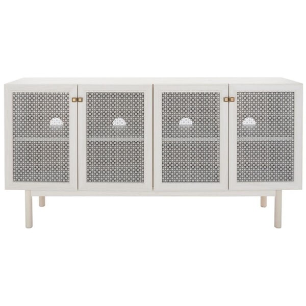 Safavieh Piran 4 Door 2 Shelf Media TV Stand, White & Silver - 1 Box of 2 - MED9611G-2BX