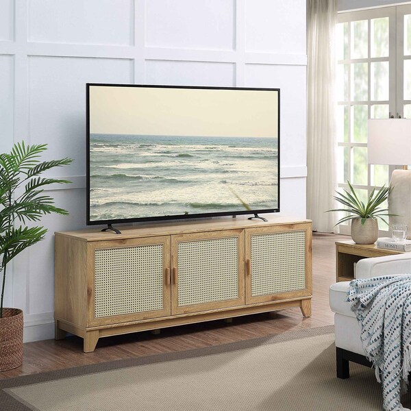 Manhattan Comfort Sheridan 62.99 Modern Cane TV Stand in Nature - TV-3GLF-NA