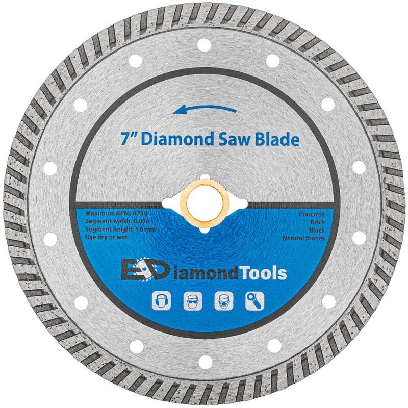 EDiamondTools 7 pulgadas Turbo Diamond Saw Blades para concreto o albañilería, 2.5 pulgadas de profundidad de corte, para uso en húmedo o seco, con mandril de 7/8 a 5/8 pulgadas - TB70X_THD