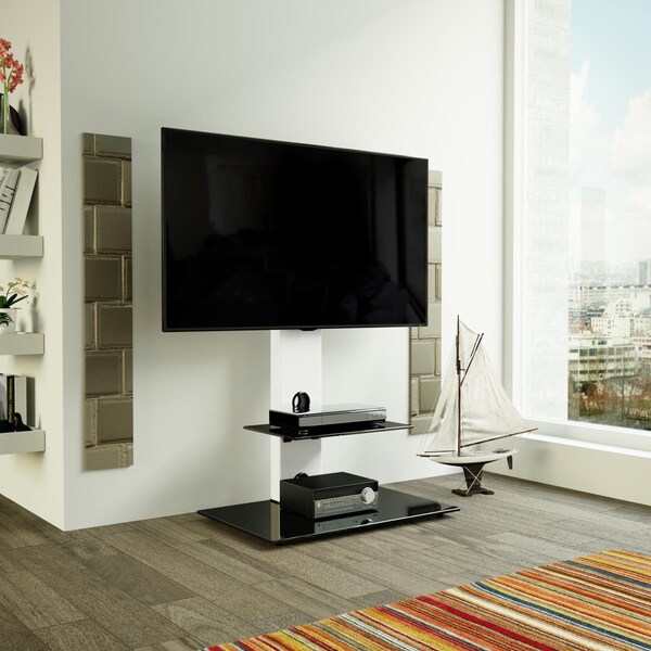 Seatsolutions Combi Lesina Flat Pedestal TV Stand - Satin White & Black Glass - SE2769981
