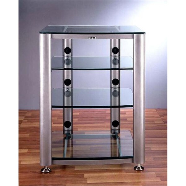 Spark 4 Silver Oval Poles 4 Tinted Black Glass Shelves AV Stand - SP596342