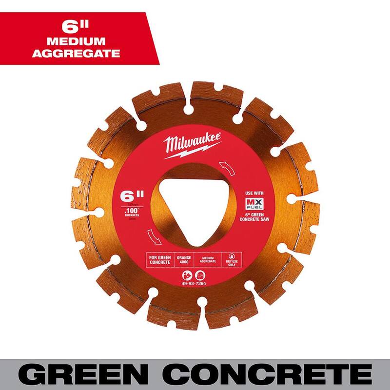 Milwaukee Naranja 6 pulgadas x .100 pulgadas Cuchilla de Diamante de Borde Segmentado para Corte de Concreto Verde (Paquete de 1) - 49-93-7264