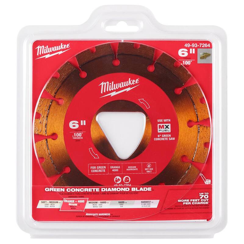 Milwaukee Naranja 6 pulgadas x .100 pulgadas Cuchilla de Diamante de Borde Segmentado para Corte de Concreto Verde (Paquete de 1) - 49-93-7264