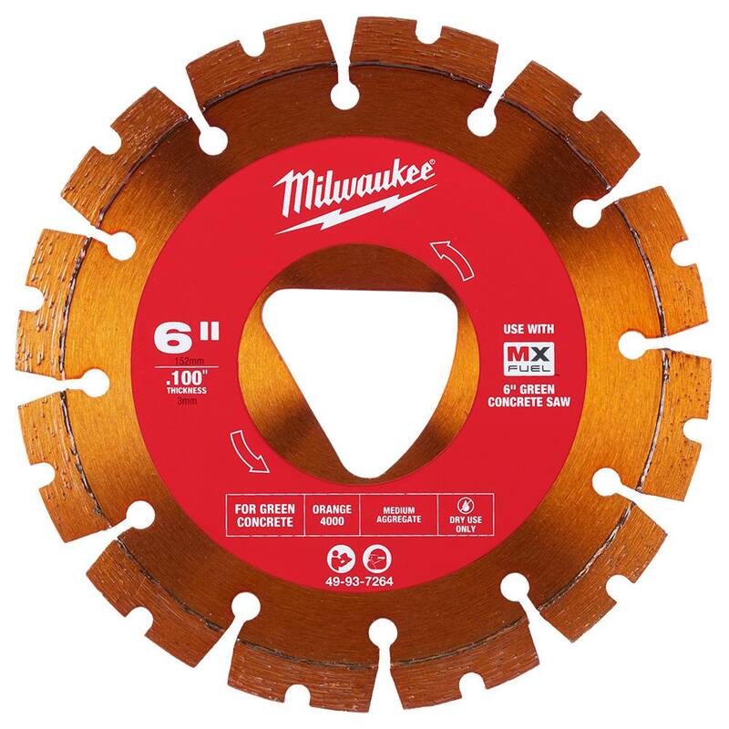 Milwaukee Naranja 6 pulgadas x .100 pulgadas Cuchilla de Diamante de Borde Segmentado para Corte de Concreto Verde (Paquete de 1) - 49-93-7264