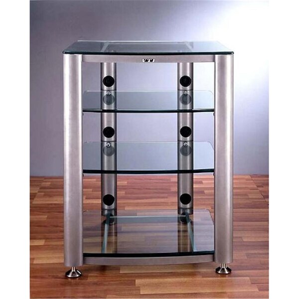 Vti Mfg 4 Silver Oval Poles 4 Tinted Black Glass Shelves Av Stand - HGR404SB