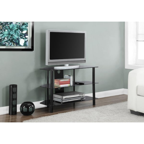 Homeroots 24 in. Black Metal & Black Tempered Glass TV Stand - 332857