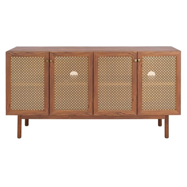 Safavieh Piran 4 Door 2 Shelf Media Stand, Walnut & Gold - MED9611A-2BX