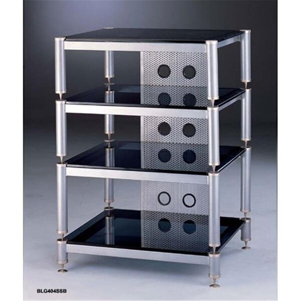 Spark 4 Silver Capspike Silver Poles 4 Black Glass Shelves AV Stand - Silver - SP4156728