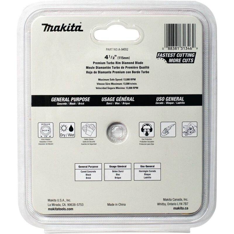 Disco de Diamante de Propósito General Turbo Rim de Makita de 4-1/2 pulgadas - A-94552