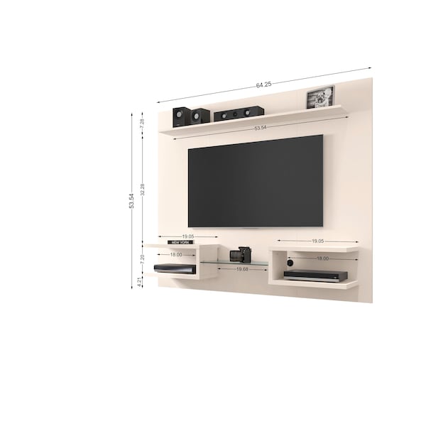 Manhattan Comfort Plaza 64.25 Floating Entertainment Center, Off White - 224BMC1