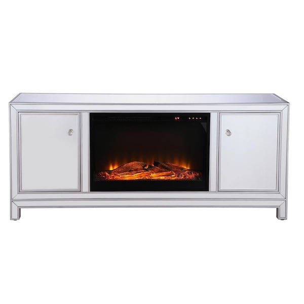 Microcomputermicroordenador 60 in. Modern Mirrored TV Stand with Wood Fireplace Insert - Antique Silver - MI2957946