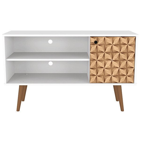 Manhattan Comfort TV Stand, Mid Century, 42.52", White - 212BMC67