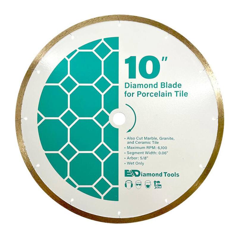 EDiamondTools 10 in. Azulejo de cerámica y piedra, continuo aro, 10 mm de altura de segmento, cuchilla de sierra de diamante, solo para uso en húmedo, 5/8 in. Arbor - TR10_THD