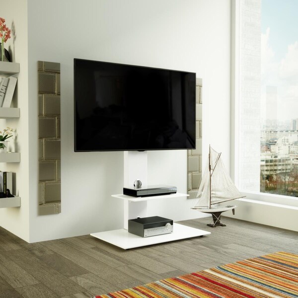 Seatsolutions Combi Lesina Flat Pedestal TV Stand - Satin White & White Glass - SE2771088