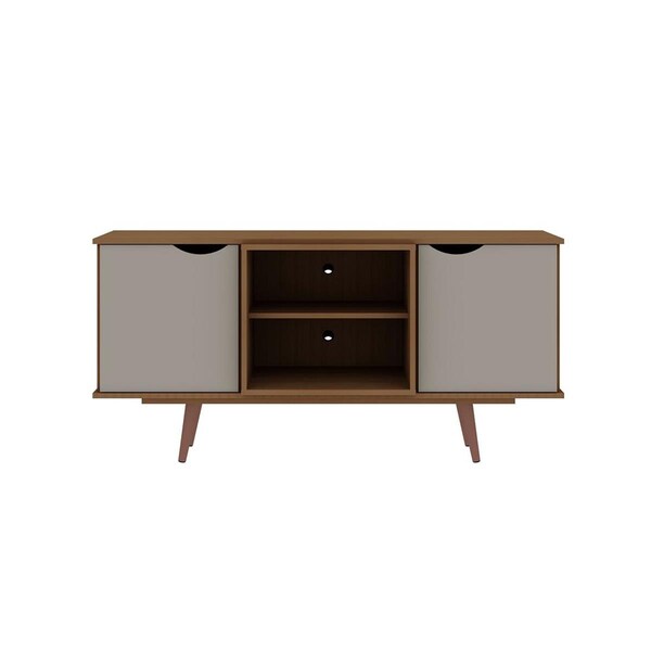 Designed To Furnish Hampton TV Stand w/4 Shelves & Solid Wood Legs in Off White & Maple Cream 26.57 x 53.54 x 15.75 in. - DE2616297