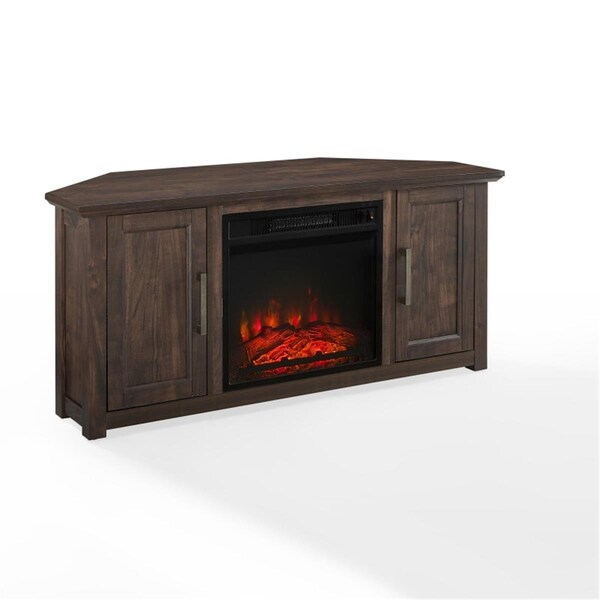 Crosley 48 in. Camden Corner TV Stand with Fireplace, Dark Walnut - KF100648DW