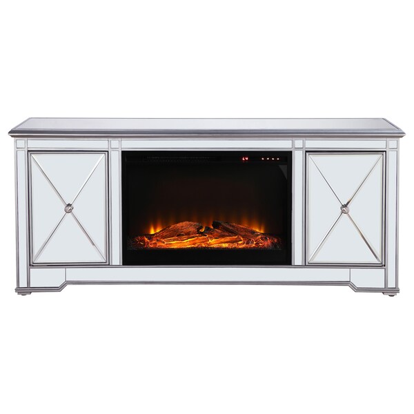 Elegant Decor 60 In. Mirrored Tv Stand With Wood Fireplace Insert In Antique Silver, 2PK, 677544 - MF601S-F1