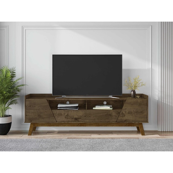 Manhattan Comfort Mid-Century Modern Marcus 70.86 TV Stand with Solid Wood Legs in Rustic Brown - 261BMC9