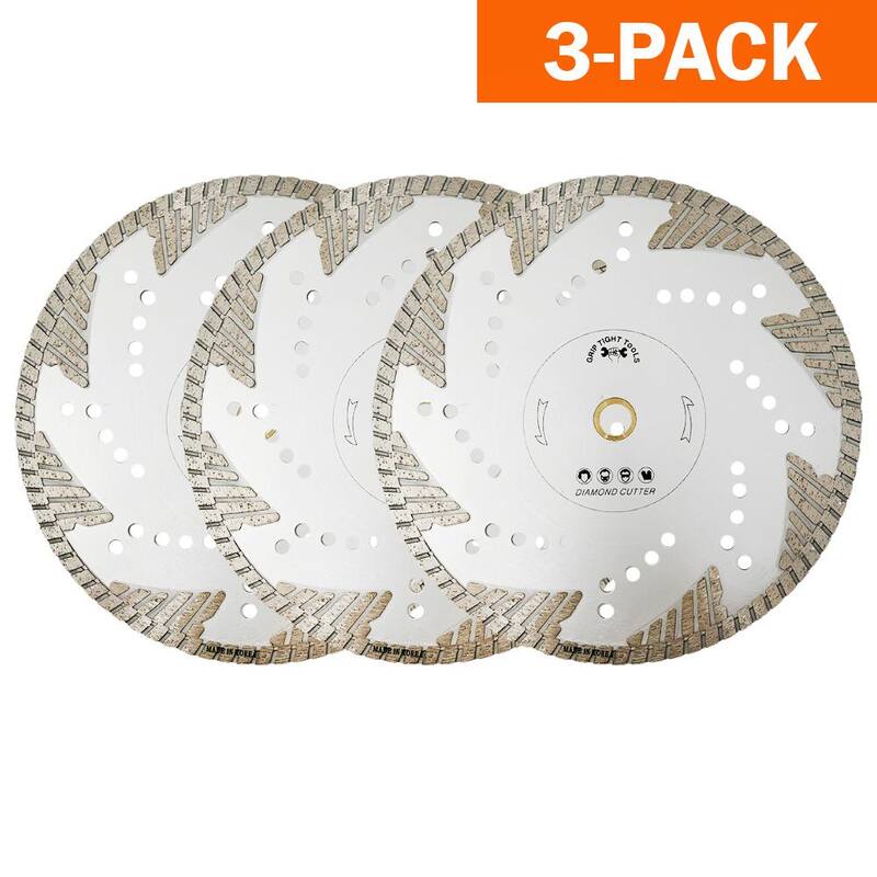 Herramientas Grip Tight de 10 pulgadas. Hoja de diamante de corte turbo profundo premium para cortar granito, mármol, concreto, piedra, ladrillo y albañilería (paquete de 3) - B1540D-3