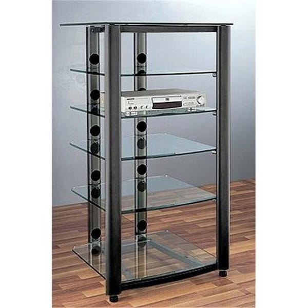 Vti Manufacturing VTI Manufacturing HGR406BB 4 Black Oval Poles 6 Tinted Black Glass Shelves AV Stand - HGR406BB