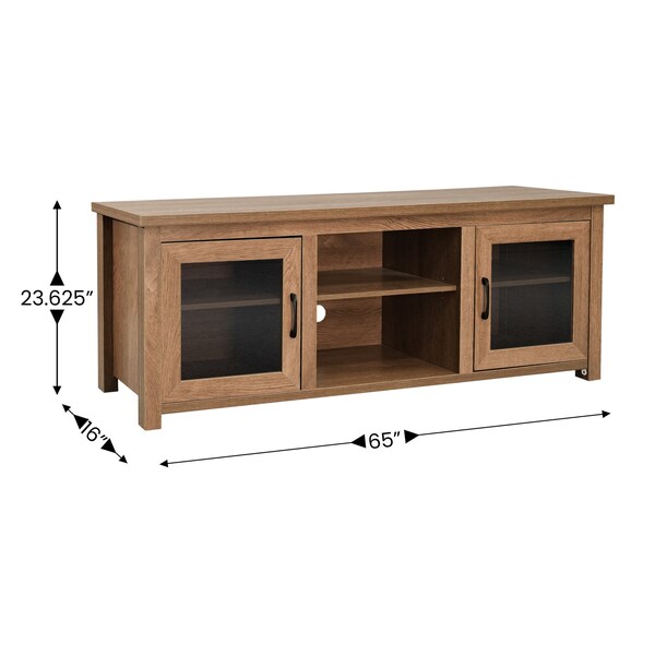 Flash Furniture Sheffield Classic TV Stand for up to 80in. TVs - Modern Walnut Finish w/Full Glss Doors - 3 Shelves - GC-MBLK65-WAL-GG
