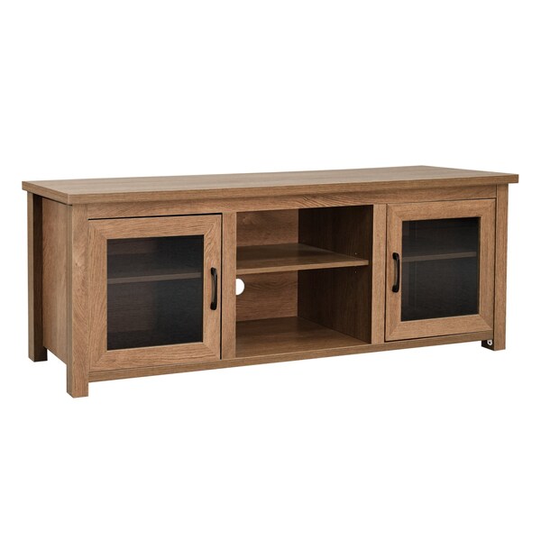Flash Furniture Sheffield Classic TV Stand for up to 80in. TVs - Modern Walnut Finish w/Full Glss Doors - 3 Shelves - GC-MBLK65-WAL-GG