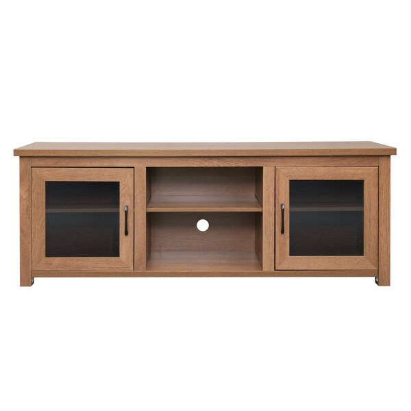 Flash Furniture Sheffield Classic TV Stand for up to 80in. TVs - Modern Walnut Finish w/Full Glss Doors - 3 Shelves - GC-MBLK65-WAL-GG