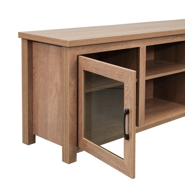 Flash Furniture Sheffield Classic TV Stand for up to 80in. TVs - Modern Walnut Finish w/Full Glss Doors - 3 Shelves - GC-MBLK65-WAL-GG